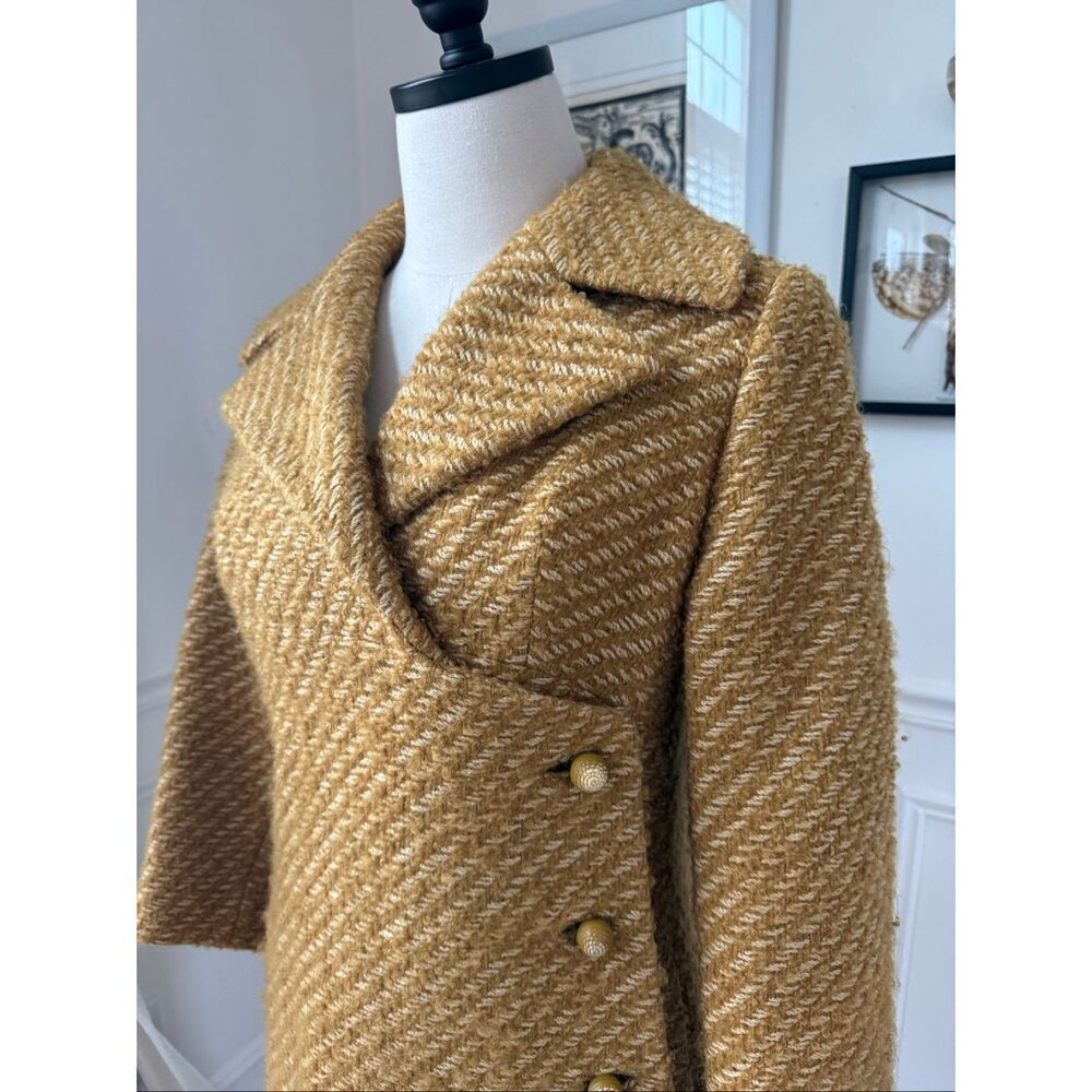 Vintage 60s Franklin Simon New York Mustard Gold Side Button Coat S M - Picture 3 of 13